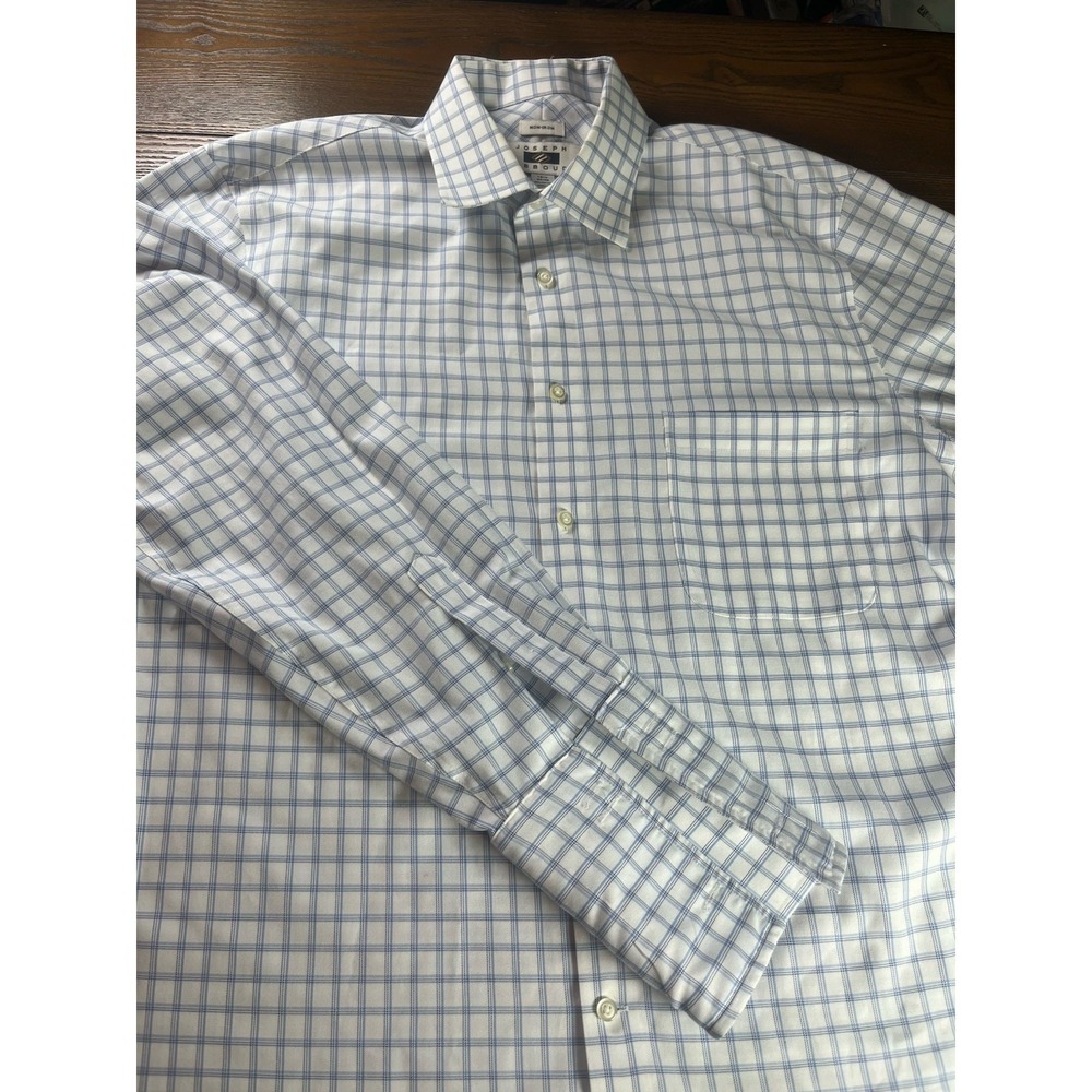 Joseph Abboud Shirt Men's Size 16.5 34/35 Blue White Plaid Long Sleeve Dress